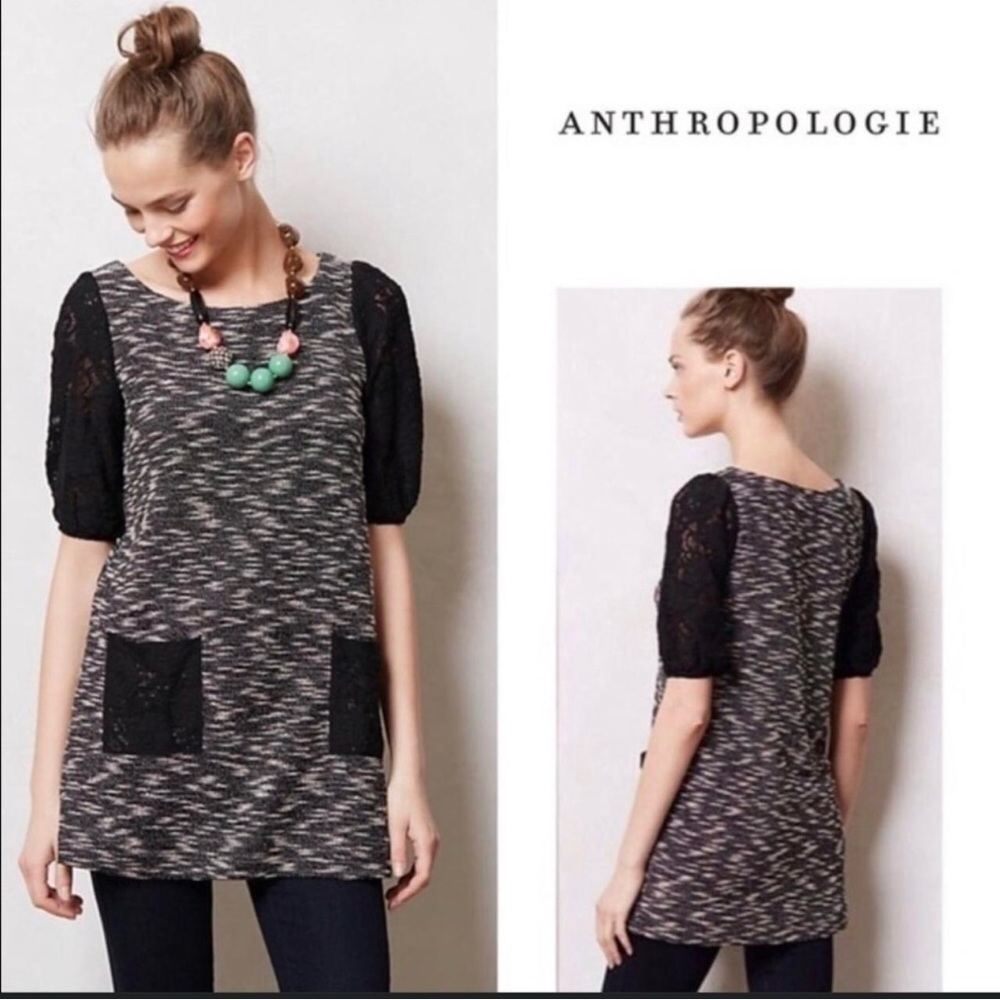 Postmark for Anthropologie tweed size small lace puff sleeve midi dress
